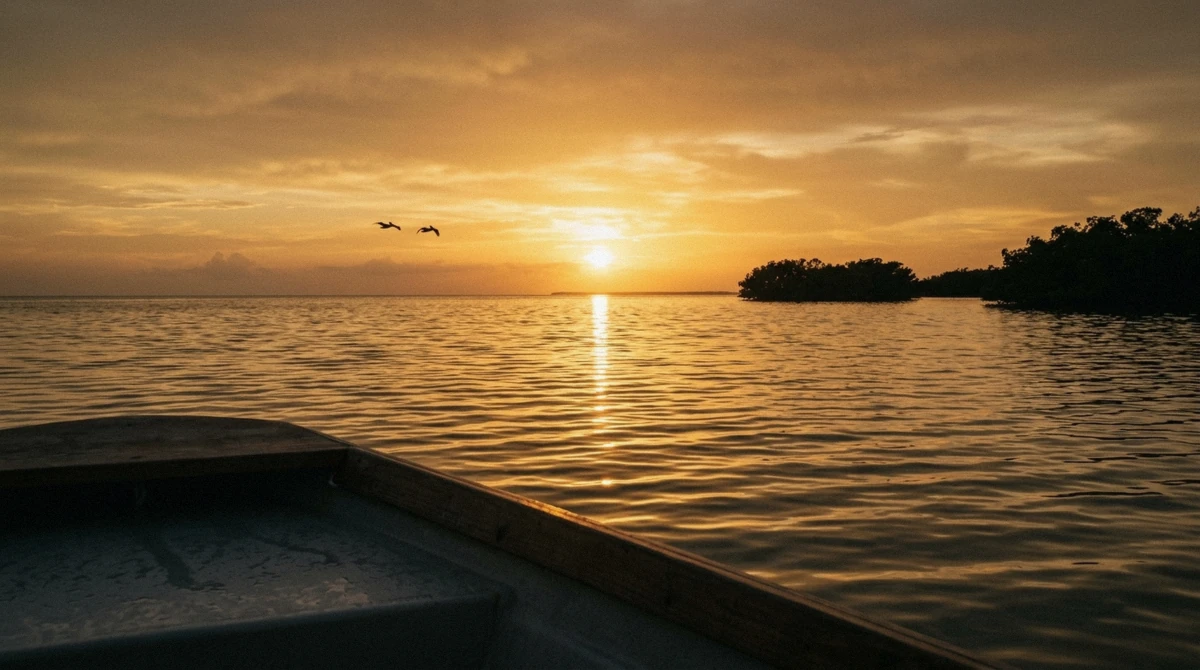 The sky turning gold and orange over the Gulf of Mexico on a Marco Island sunset cruise, Florida